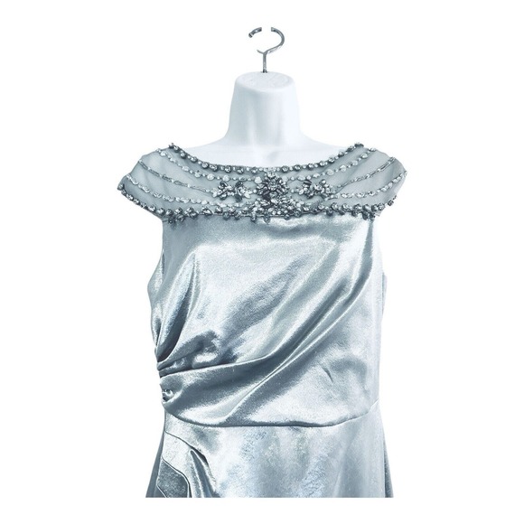 5 GOWNS sz 4 6 8 10 12 Papell Formal Blue Satin Rhinestone Maxi Prom Bride Dress - Picture 8 of 15